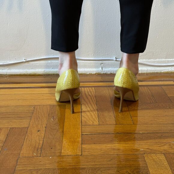 Vintage Inspired Yellow Croc Embossed Heels Diba size 12 D'Orsay - Picture 5 of 8